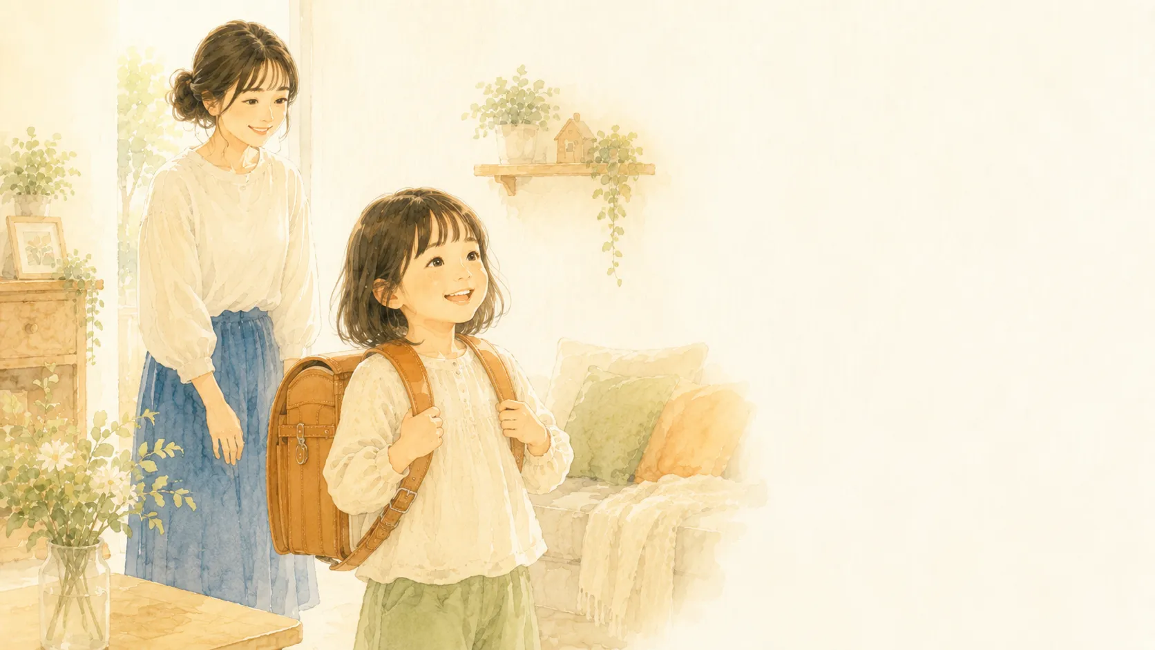散歩で手をつなぐ親子の後ろ姿