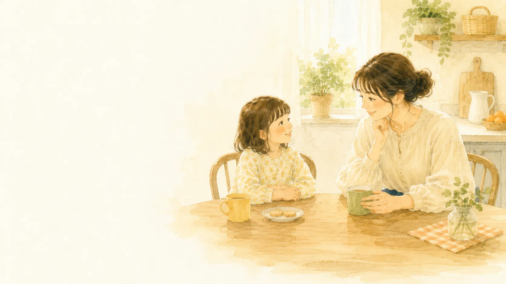 親子で穏やかに話している場面