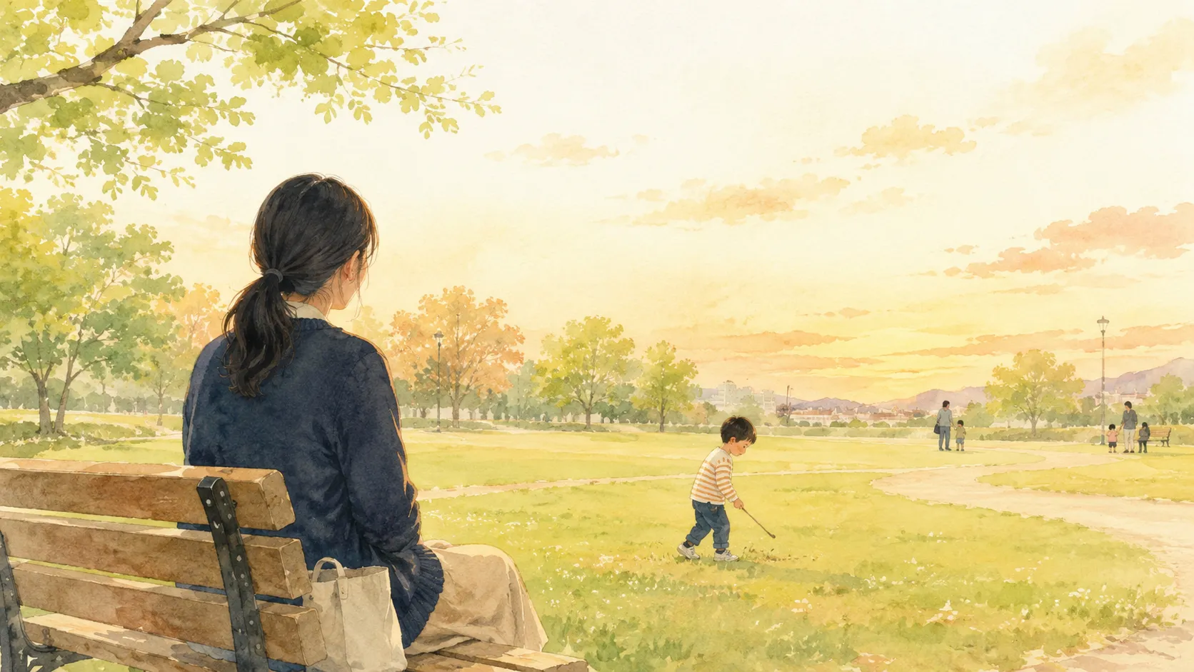 公園で手をつなぐ親子の姿